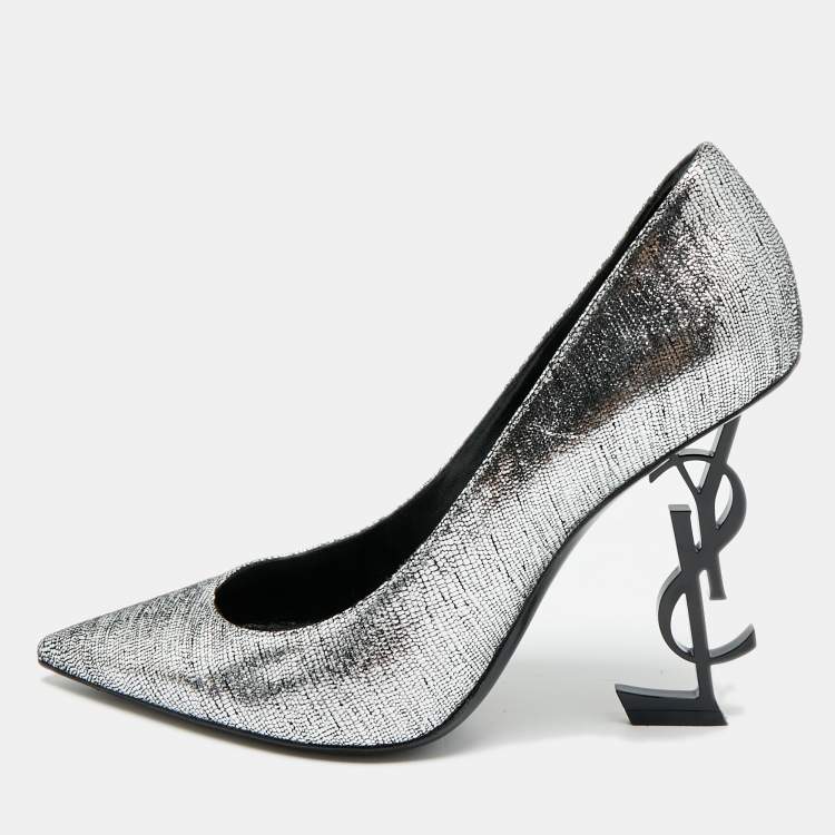 Pre Owned Saint Laurent Opyum Size 39 Silver Texture Suede Pumps