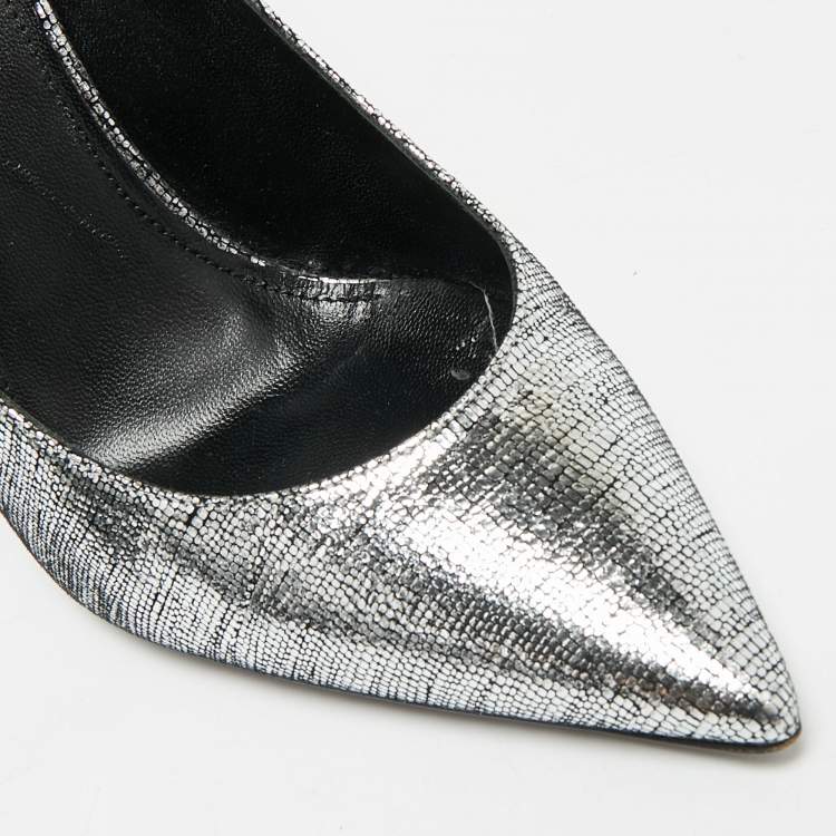 Pre Owned Saint Laurent Opyum Size 39 Silver Texture Suede Pumps