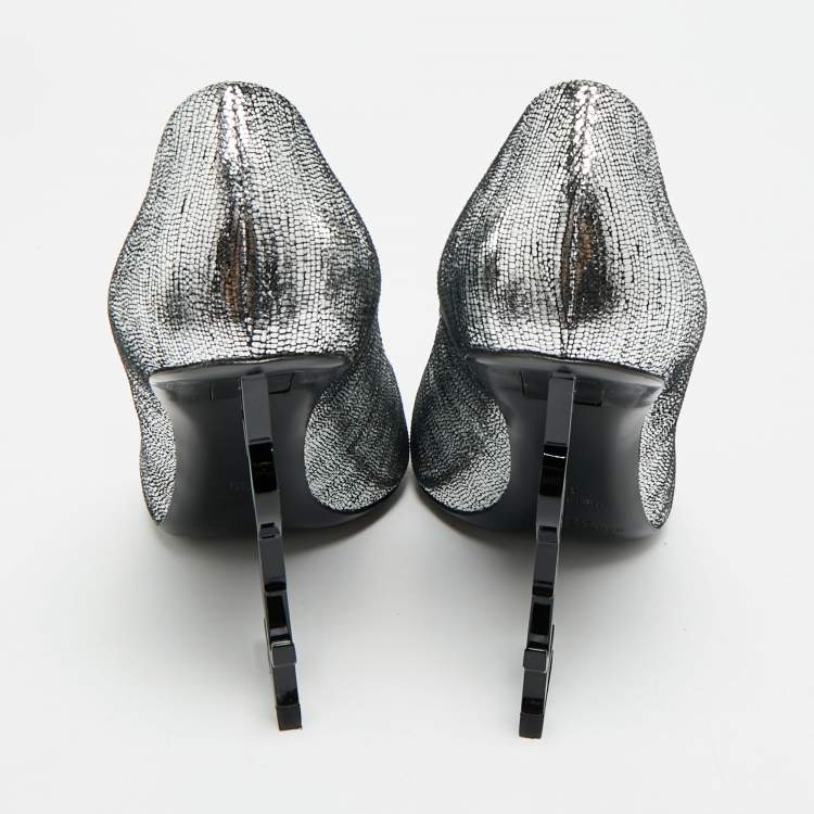 Pre Owned Saint Laurent Opyum Size 39 Silver Texture Suede Pumps