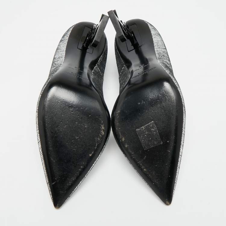 Pre Owned Saint Laurent Opyum Size 39 Silver Texture Suede Pumps