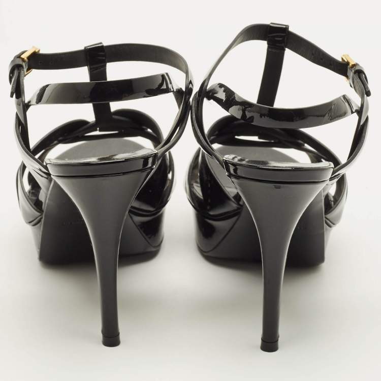 Pre Owned Saint Laurent Tribute Size 41.5 Black Leather Ankle Strap Sandals