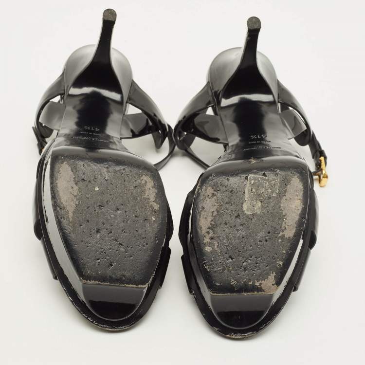 Pre Owned Saint Laurent Tribute Size 41.5 Black Leather Ankle Strap Sandals