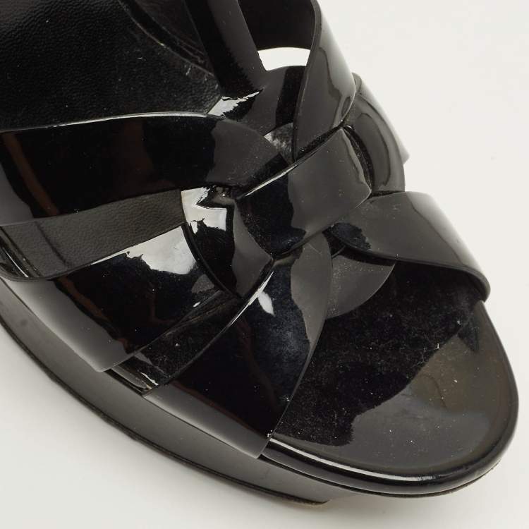 Pre Owned Saint Laurent Tribute Size 41.5 Black Leather Ankle Strap Sandals