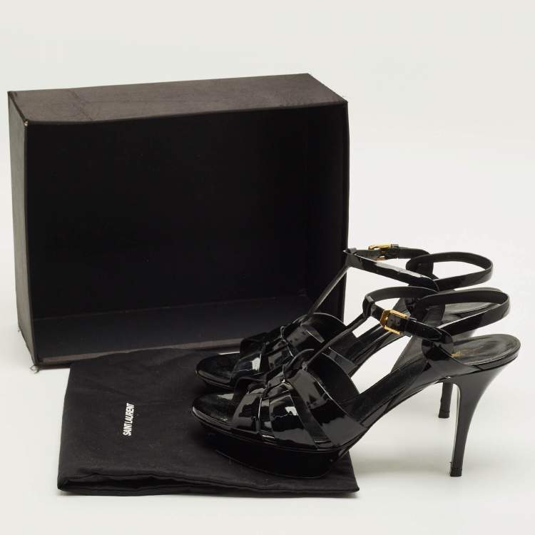 Pre Owned Saint Laurent Tribute Size 41.5 Black Leather Ankle Strap Sandals