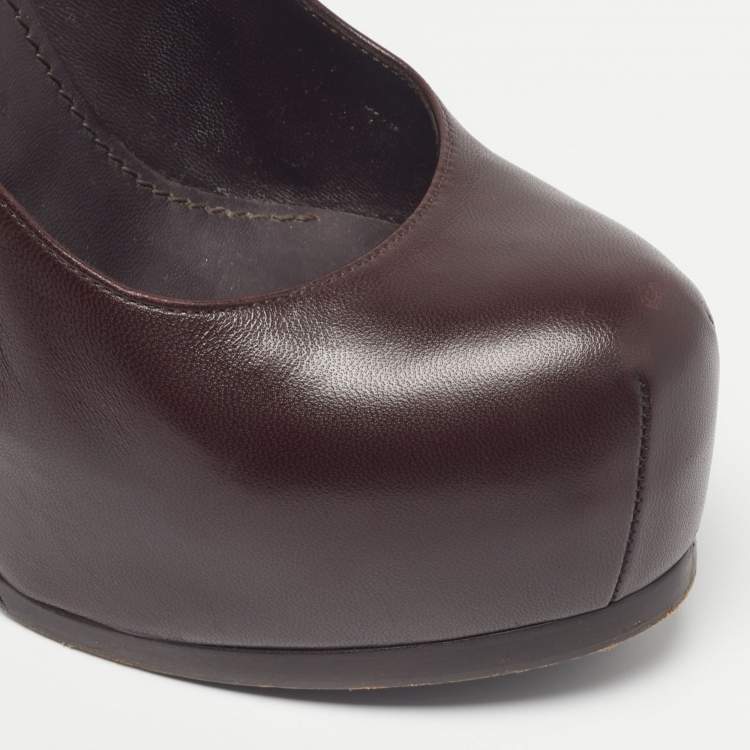 Pre Owned Saint Laurent Tribtoo Size 37.5 Brown Leather Platform Pumps