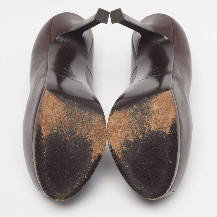 Pre Owned Saint Laurent Tribtoo Size 37.5 Brown Leather Platform Pumps