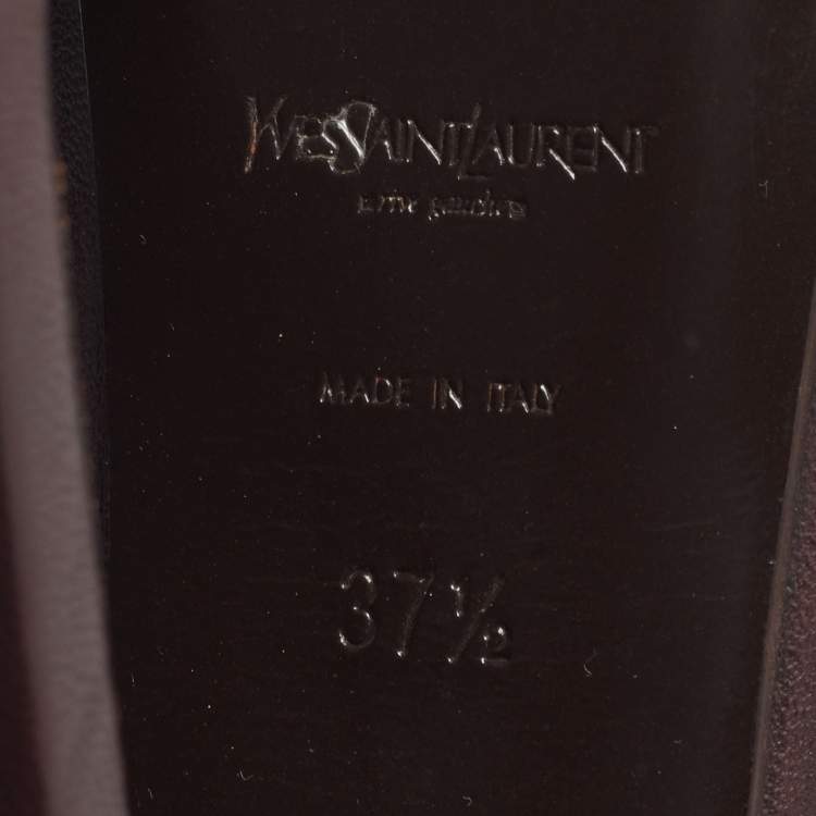 Pre Owned Saint Laurent Tribtoo Size 37.5 Brown Leather Platform Pumps