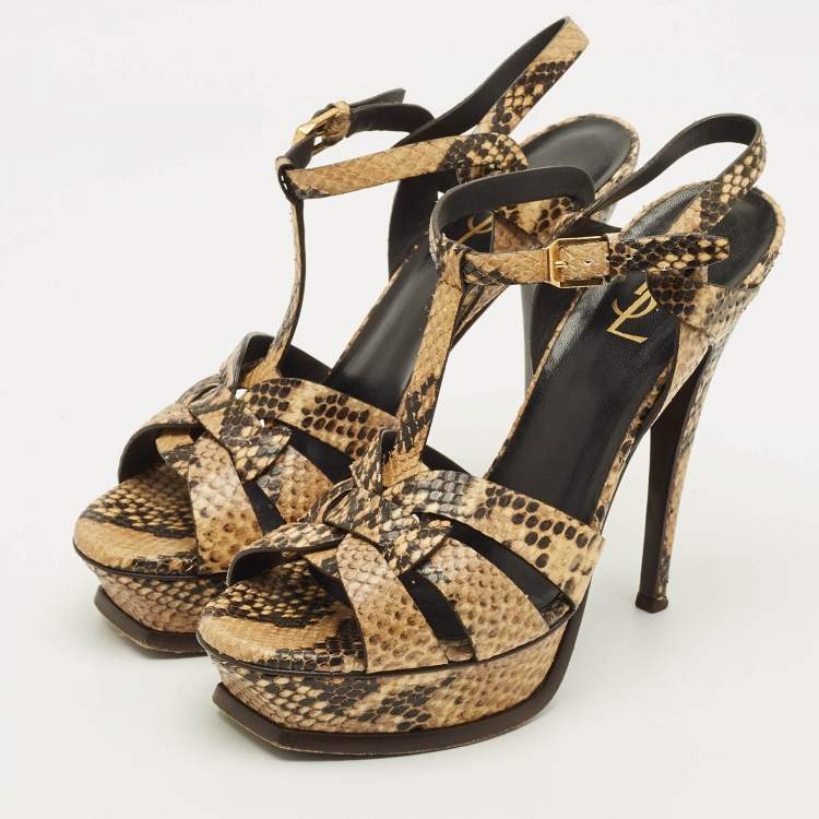 Pre Owned Saint Laurent Tribute Size 39 Multicolor Snakeskin Embossed Leather Platform Sandals