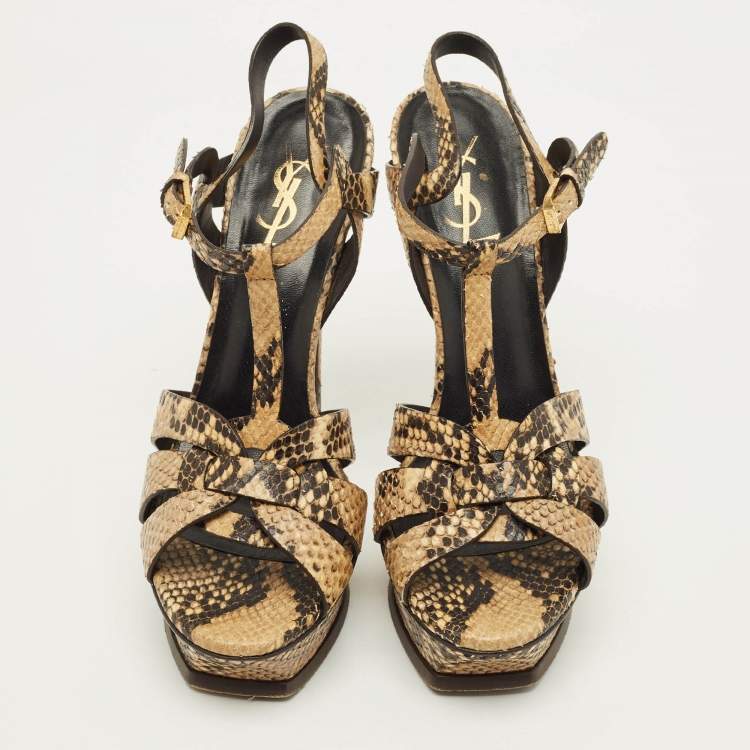 Pre Owned Saint Laurent Tribute Size 39 Multicolor Snakeskin Embossed Leather Platform Sandals