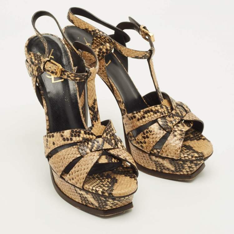 Pre Owned Saint Laurent Tribute Size 39 Multicolor Snakeskin Embossed Leather Platform Sandals