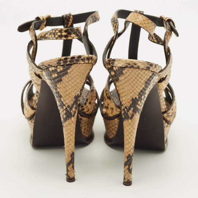 Pre Owned Saint Laurent Tribute Size 39 Multicolor Snakeskin Embossed Leather Platform Sandals
