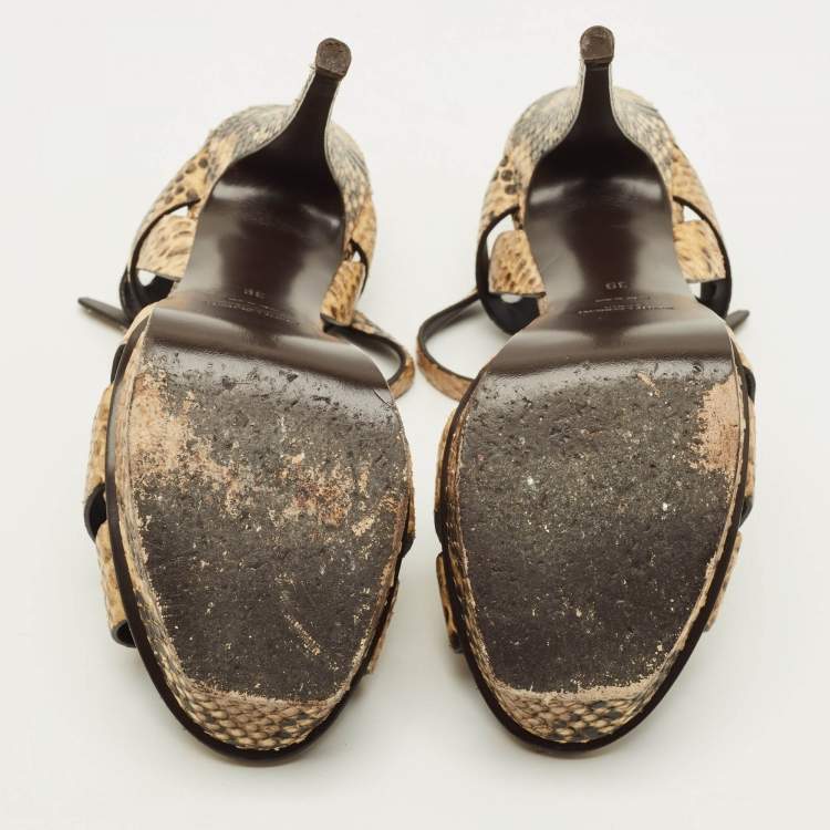 Pre Owned Saint Laurent Tribute Size 39 Multicolor Snakeskin Embossed Leather Platform Sandals