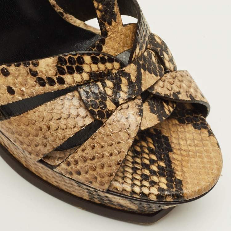 Pre Owned Saint Laurent Tribute Size 39 Multicolor Snakeskin Embossed Leather Platform Sandals