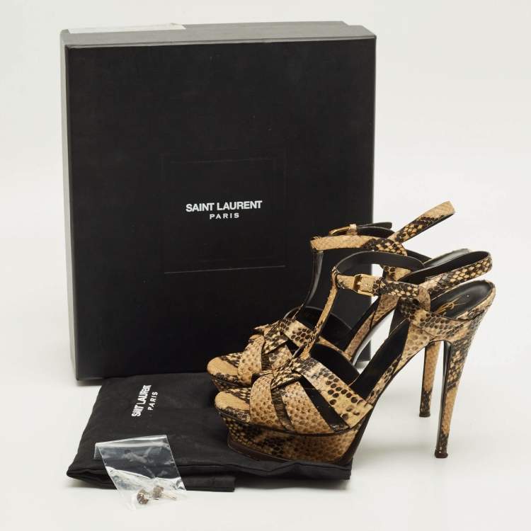Pre Owned Saint Laurent Tribute Size 39 Multicolor Snakeskin Embossed Leather Platform Sandals