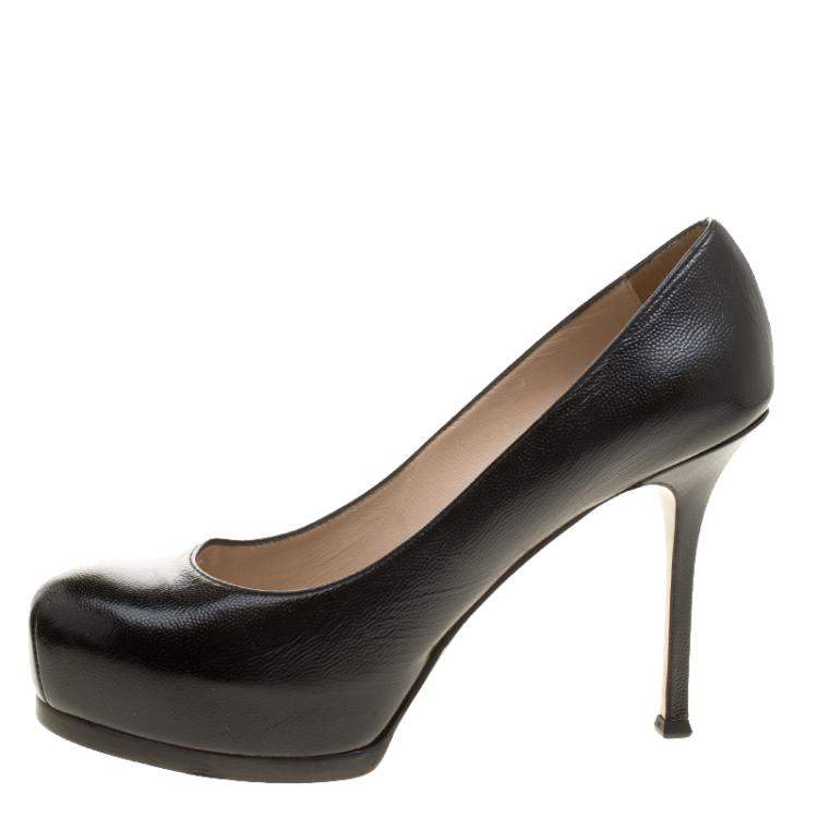 Pre Owned Saint Laurent Paris Black Leather Tribtoo Platform Pumps Size 40.5