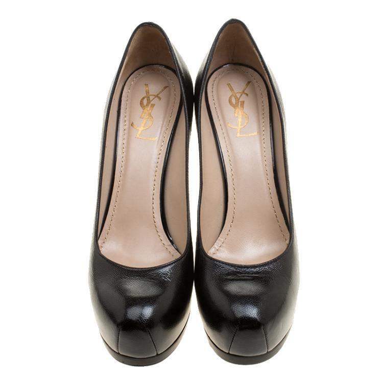 Pre Owned Saint Laurent Paris Black Leather Tribtoo Platform Pumps Size 40.5
