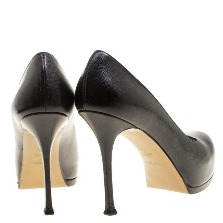 Pre Owned Saint Laurent Paris Black Leather Tribtoo Platform Pumps Size 40.5