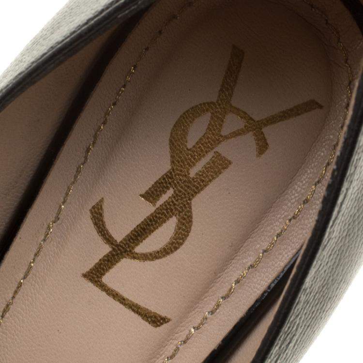 Pre Owned Saint Laurent Paris Black Leather Tribtoo Platform Pumps Size 40.5