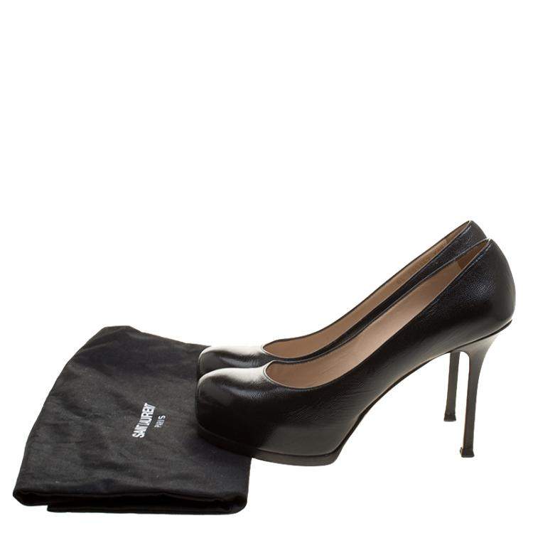 Pre Owned Saint Laurent Paris Black Leather Tribtoo Platform Pumps Size 40.5