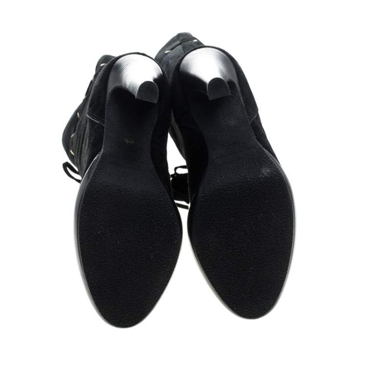 Pre Owned Saint Laurent Paris Black Suede Chelsea Tassel Knee Boots Size 36