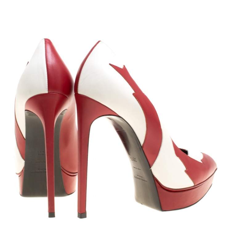 Pre Owned Saint Laurent Paris Two Tone Leather Lightning Bolt Platform Pumps Size 39.5