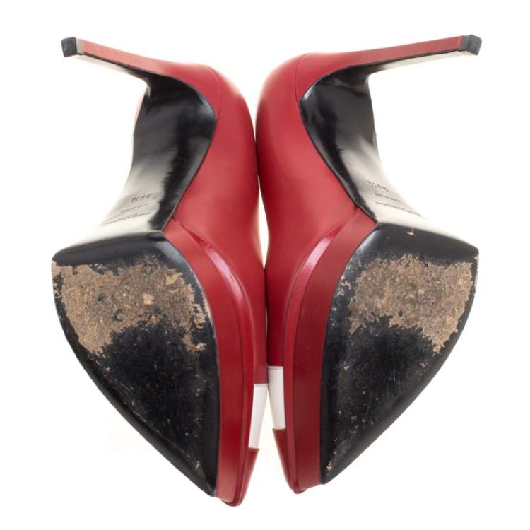 Pre Owned Saint Laurent Paris Two Tone Leather Lightning Bolt Platform Pumps Size 39.5