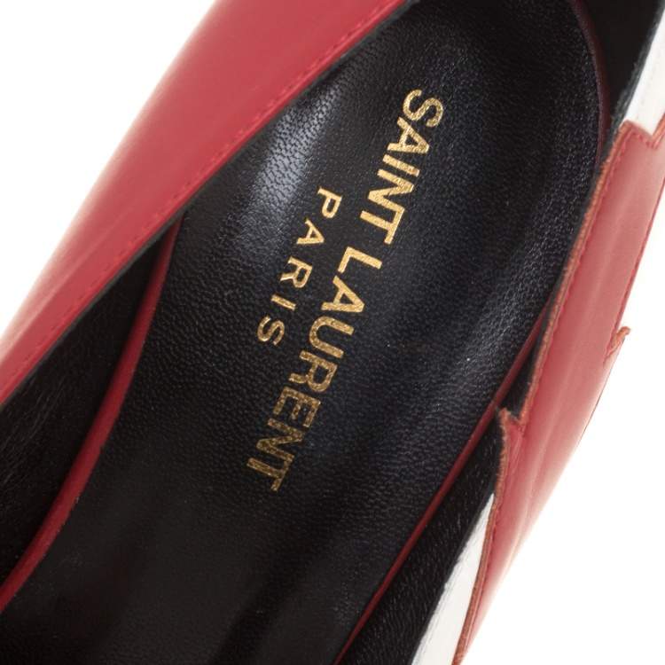 Pre Owned Saint Laurent Paris Two Tone Leather Lightning Bolt Platform Pumps Size 39.5