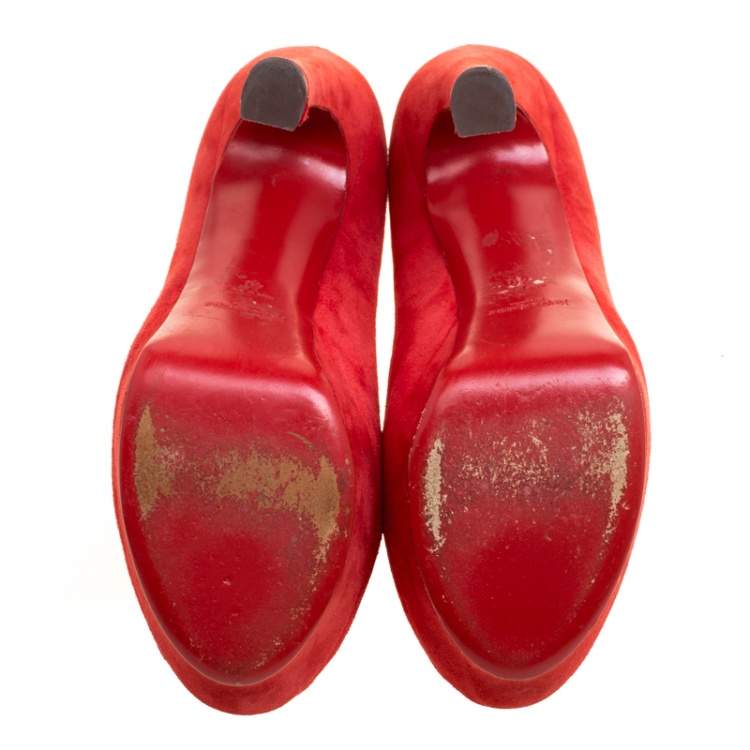 Pre Owned Saint Laurent Red Suede Palais Platform Peep Toe Pumps Size 40