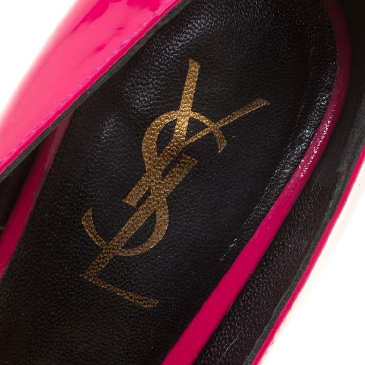 Pre Owned Saint Laurent Hot Pink Patent Leather Tribtoo Platform Pumps Size 37.5