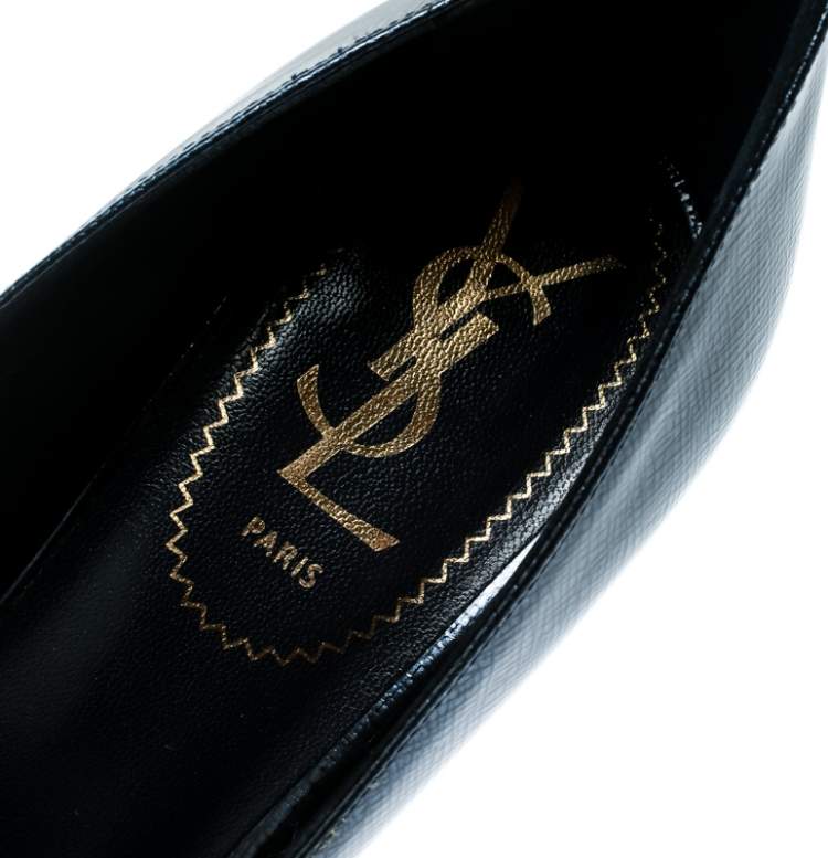 Pre Owned Saint Laurent Paris Blue Textured Patent Leather Tribtoo Platform Pumps Size 36