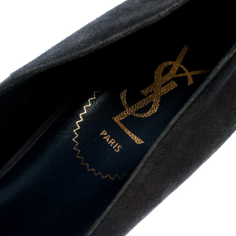Pre Owned Saint Laurent Paris Blue Suede Tribtoo Platform Pumps Size 40