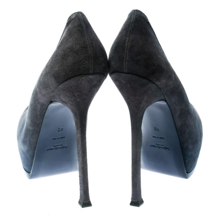 Pre Owned Saint Laurent Paris Blue Suede Tribtoo Platform Pumps Size 40
