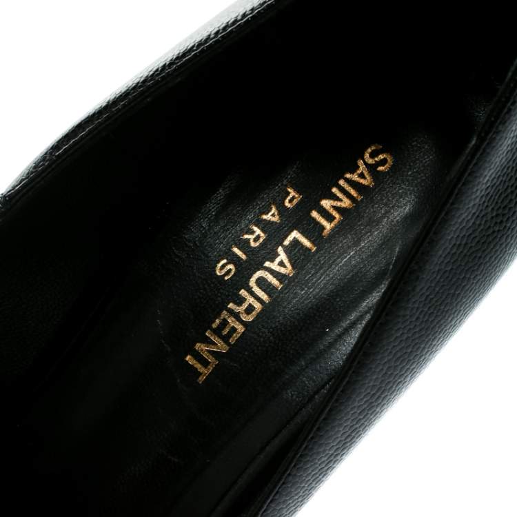Pre Owned Saint Laurent Paris Black Textured Leather Classic Janis Platform Pumps Size 40