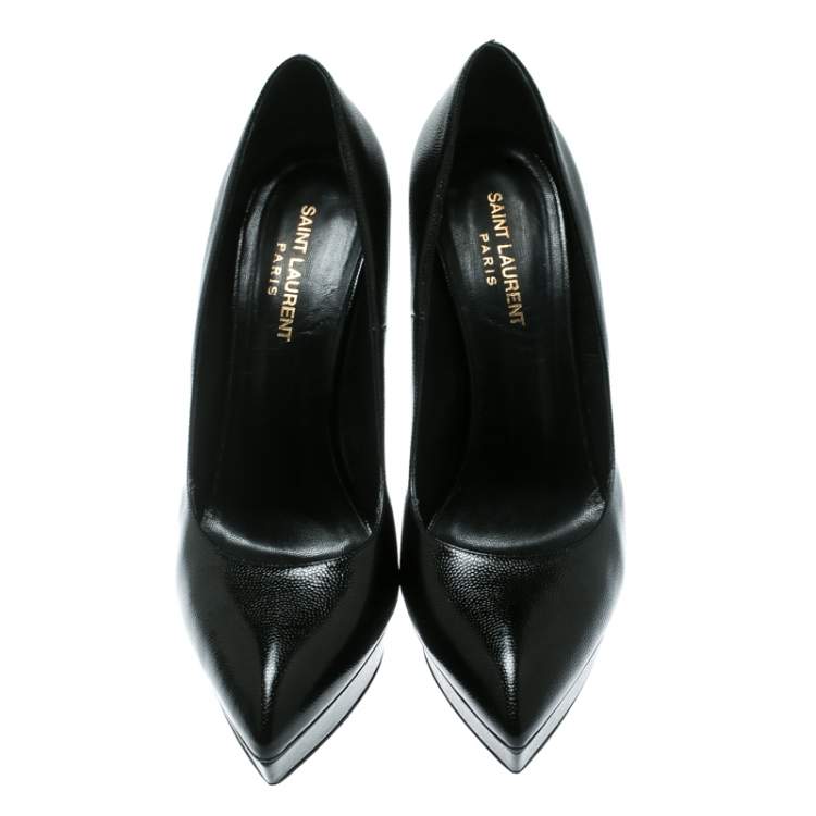 Pre Owned Saint Laurent Paris Black Textured Leather Classic Janis Platform Pumps Size 40