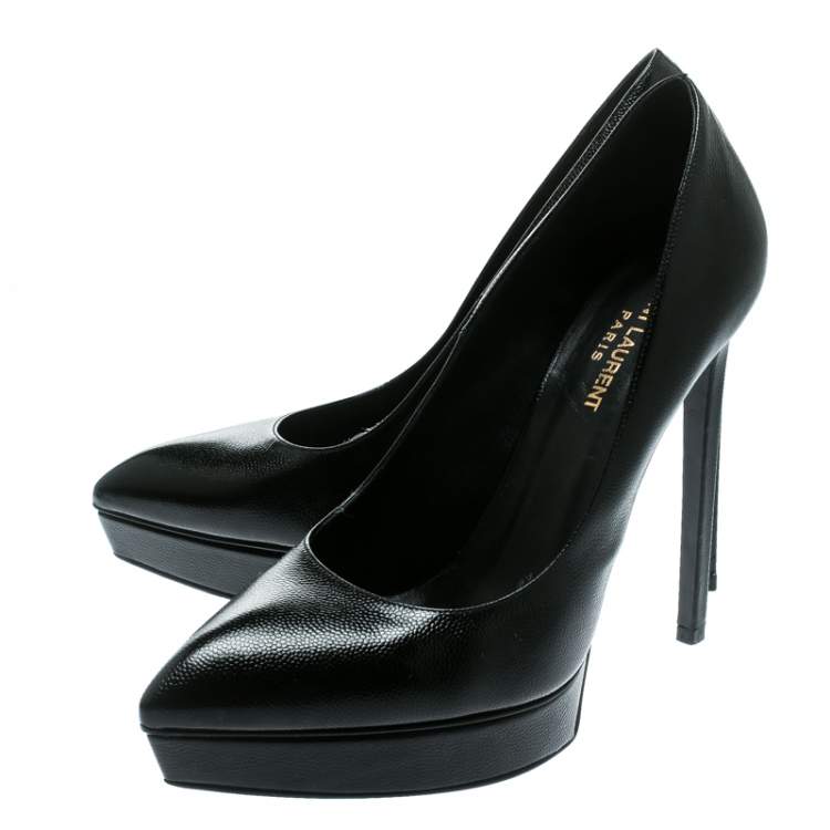Pre Owned Saint Laurent Paris Black Textured Leather Classic Janis Platform Pumps Size 40