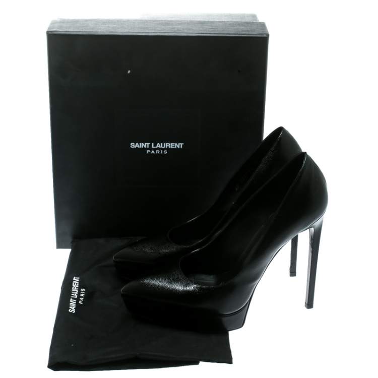 Pre Owned Saint Laurent Paris Black Textured Leather Classic Janis Platform Pumps Size 40
