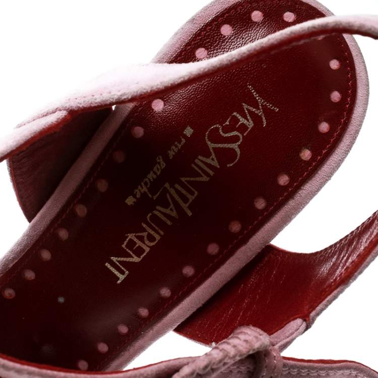 Pre Owned Saint Laurent Paris Light Pink Suede Cross Strap Platform Wedge Sandals Size 39