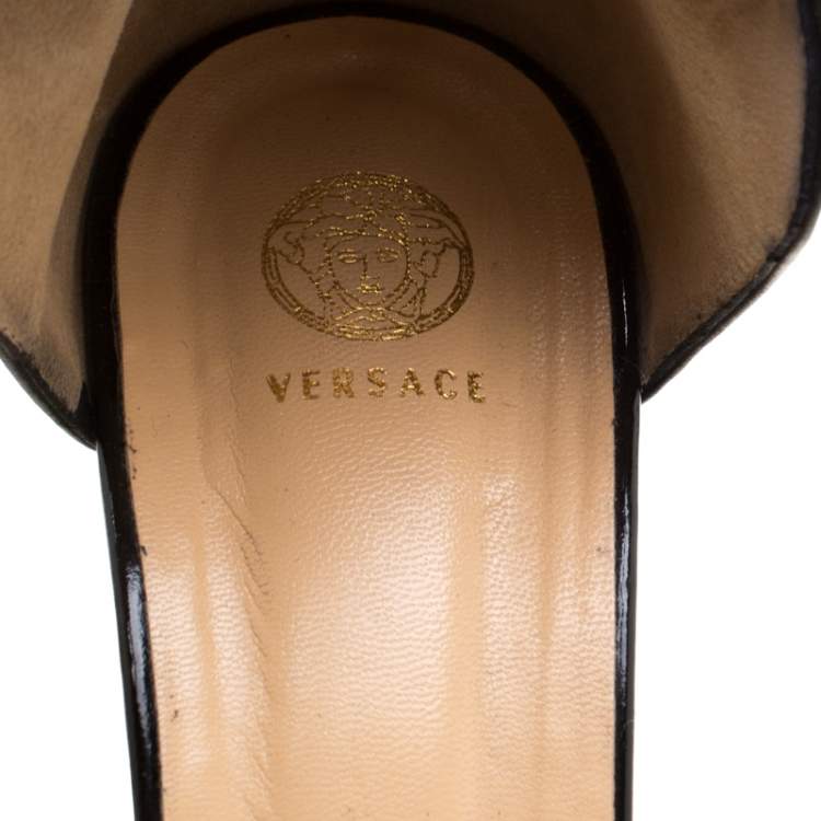 Pre Owned Versace Black Patent Leather And Leather Ankle Strap Platform Sandals Size 40