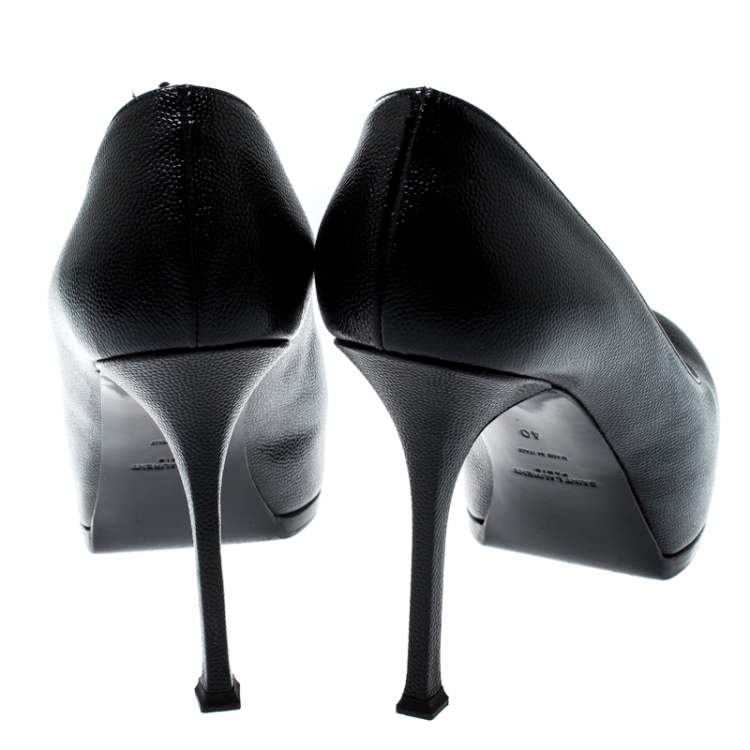 Pre Owned Saint Laurent Paris Black Leather Tribtoo Platform Pumps Size 40