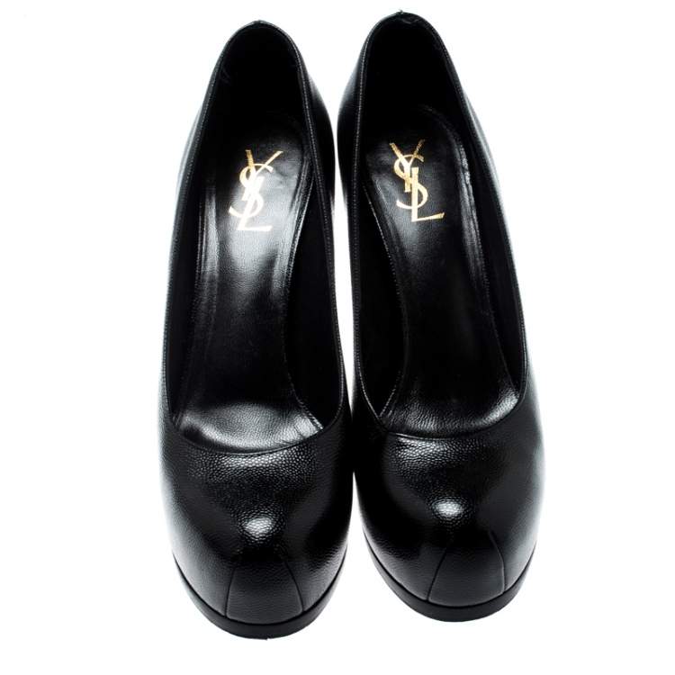 Pre Owned Saint Laurent Paris Black Leather Tribtoo Platform Pumps Size 40