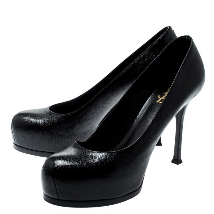 Pre Owned Saint Laurent Paris Black Leather Tribtoo Platform Pumps Size 40