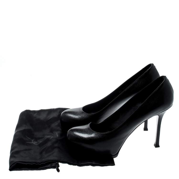 Pre Owned Saint Laurent Paris Black Leather Tribtoo Platform Pumps Size 40