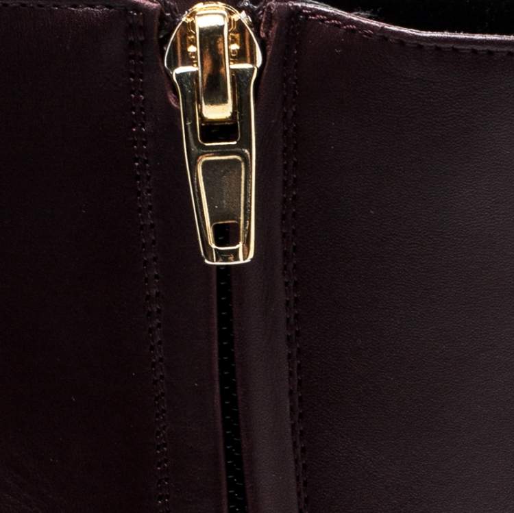 Pre Owned Saint Laurent Burgundy Leather Platform Ankle Booties Size 36