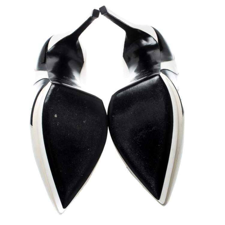 Pre Owned Saint Laurent Paris Monochrome Leather Janis Lightning Splash Pointed Toe Platform Pumps Size 39