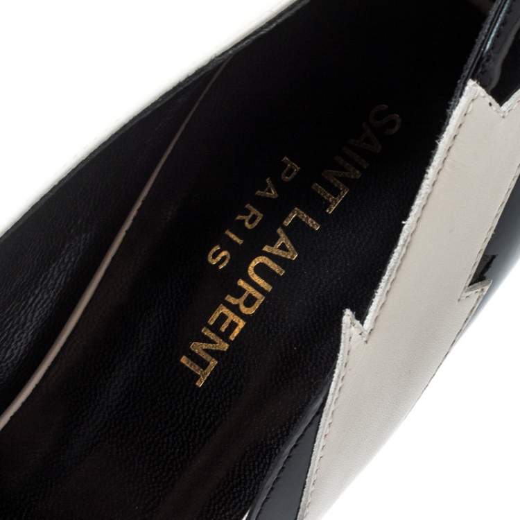 Pre Owned Saint Laurent Paris Monochrome Leather Janis Lightning Splash Pointed Toe Platform Pumps Size 39