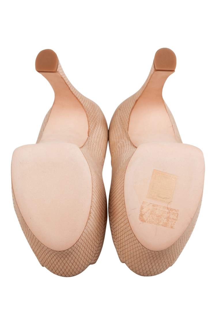 Pre Owned Yves Saint Laurent Beige Textured Suede Palais Platform Peep Toe Pumps Size 36.5