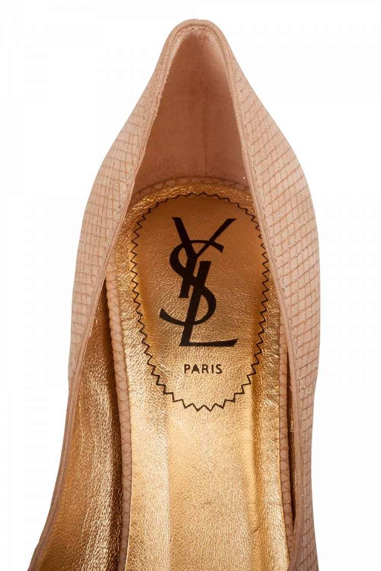 Pre Owned Yves Saint Laurent Beige Textured Suede Palais Platform Peep Toe Pumps Size 36.5