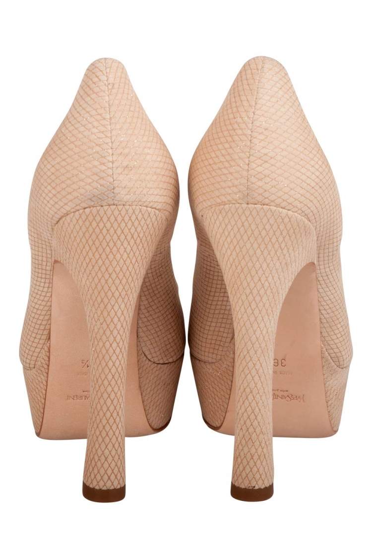Pre Owned Yves Saint Laurent Beige Textured Suede Palais Platform Peep Toe Pumps Size 36.5