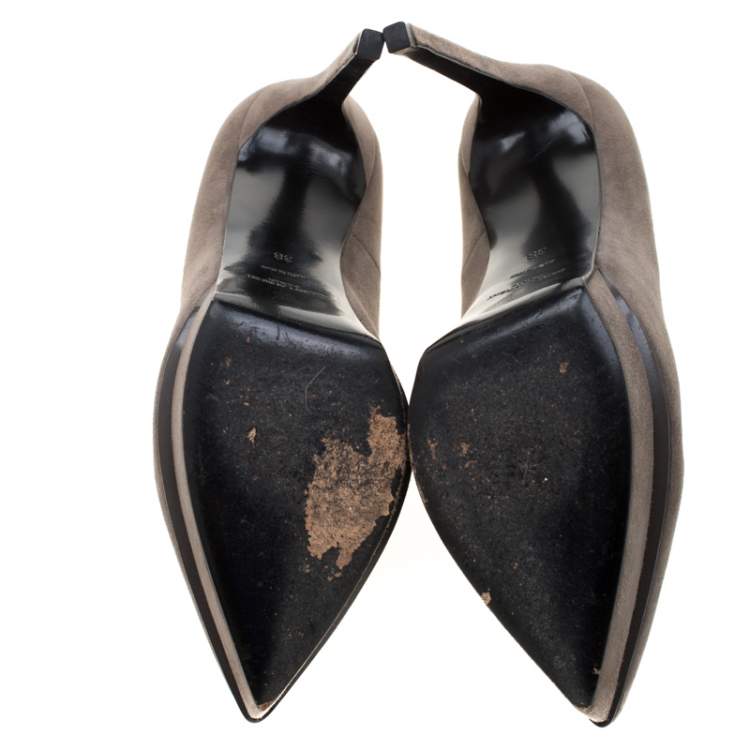 Pre Owned Saint Laurent Paris Grey Leather Platform Pumps 38