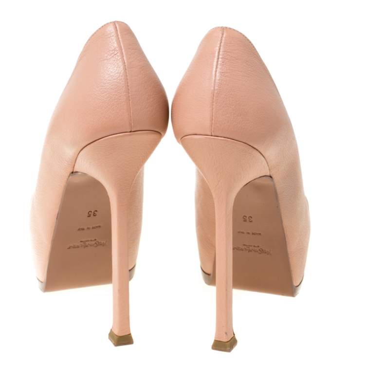 Pre Owned Saint Laurent Paris Beige Leather Tribtoo Platform Pumps 35